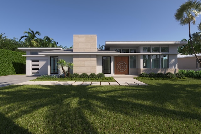 contemporary house with a front yard