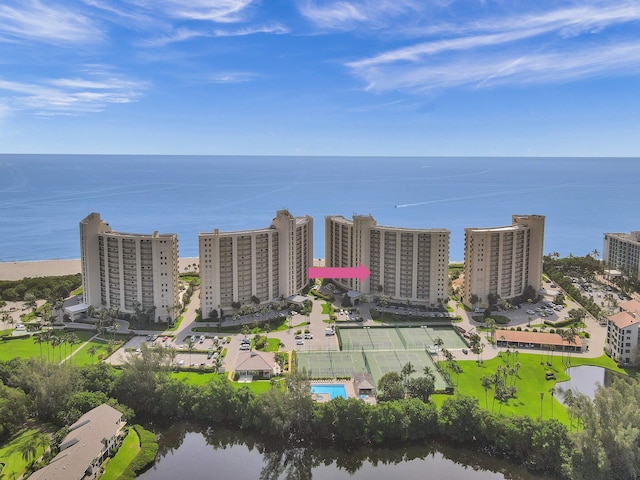 aerial view with a water view