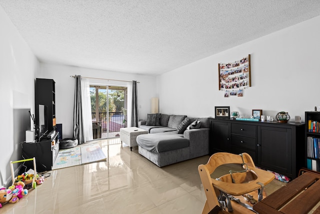 living room featuring a textured ceiling