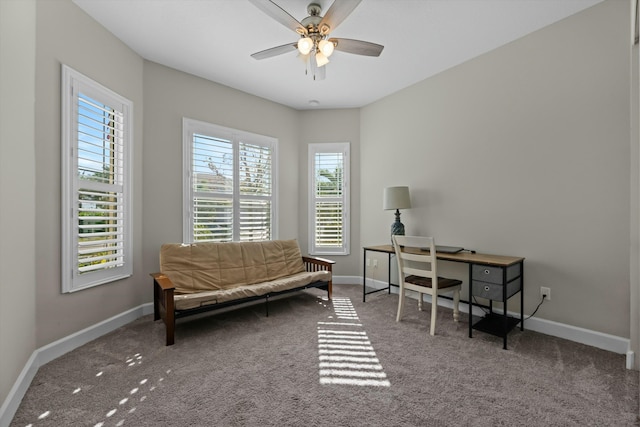 sitting room featuring carpet floors and ceiling fan