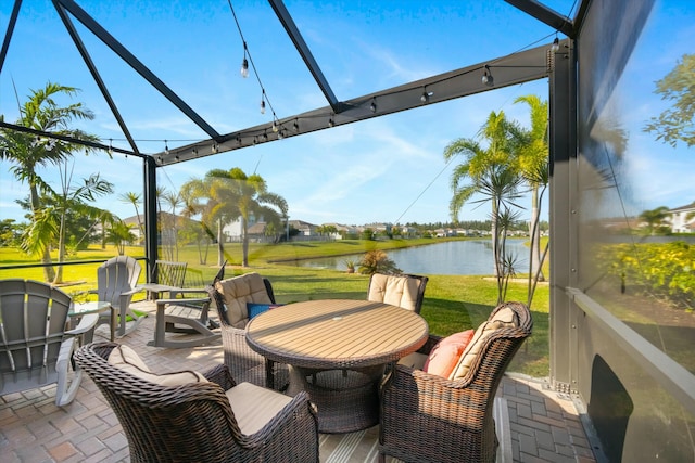 view of patio / terrace featuring a water view