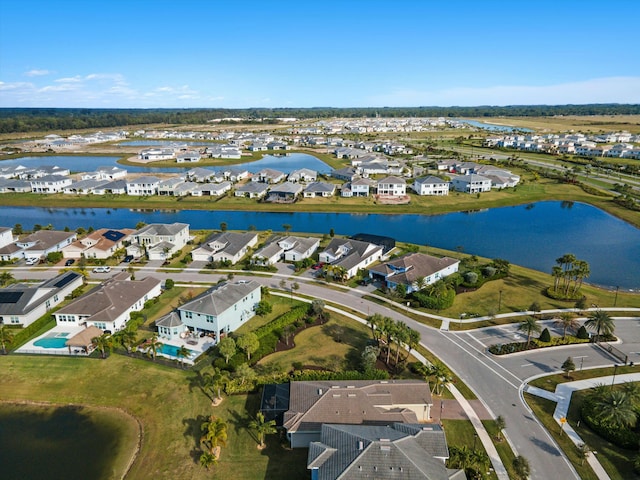 aerial view with a water view