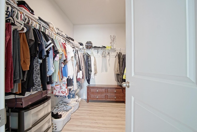 spacious closet with light hardwood / wood-style flooring