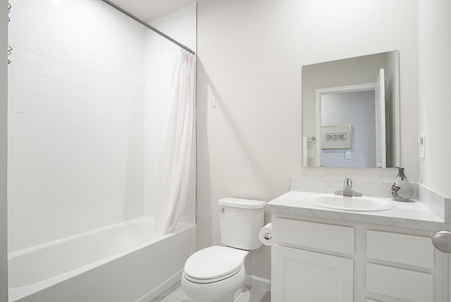 full bathroom with vanity, toilet, and shower / bath combo with shower curtain