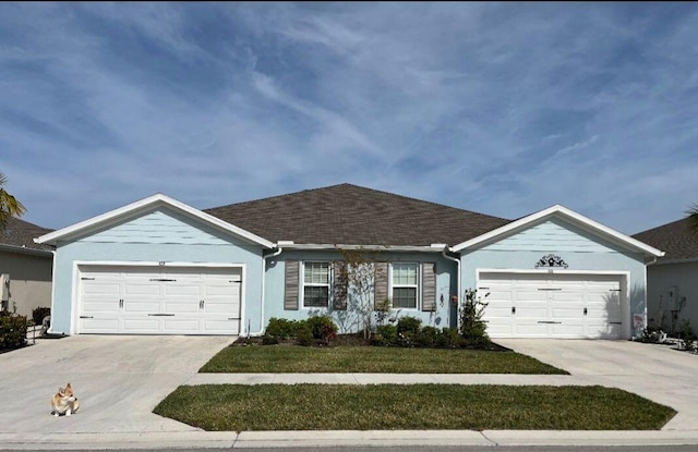 single story home featuring an attached garage, driveway, and stucco siding