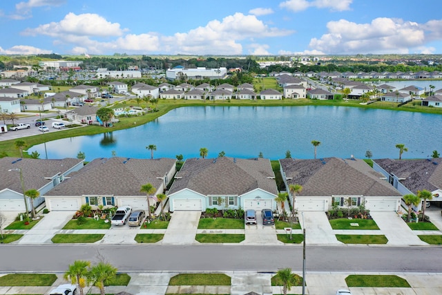 drone / aerial view featuring a water view