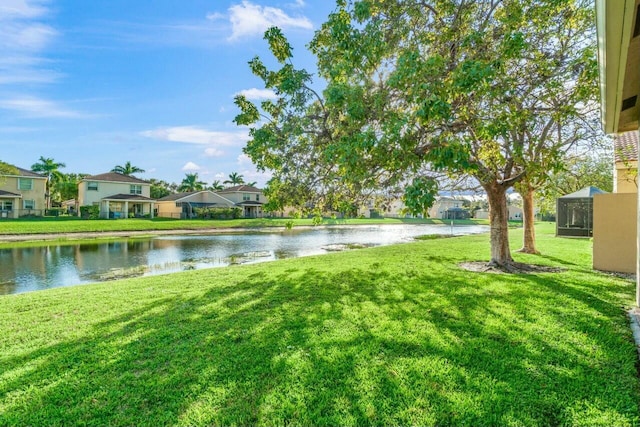 view of yard with a water view