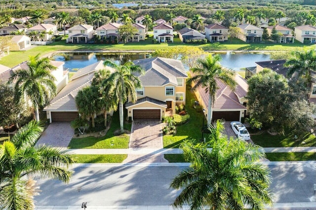 bird's eye view featuring a water view