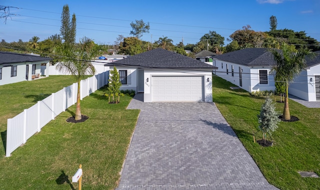 view of front facade with a garage and a front yard