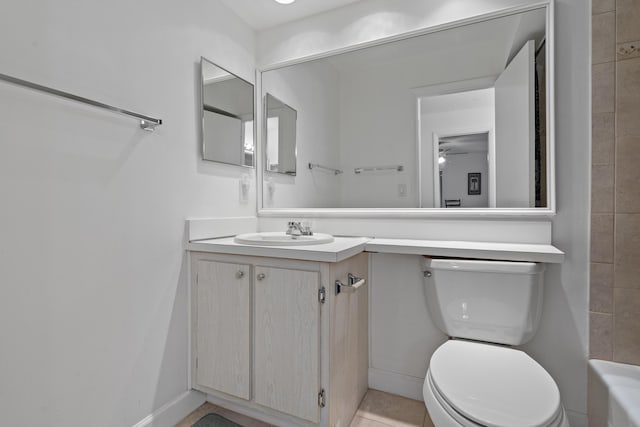 bathroom featuring vanity, toilet, and tile patterned flooring