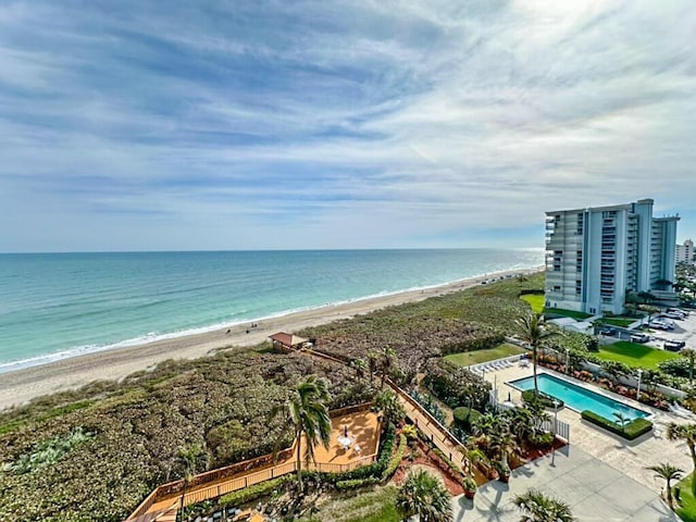 view of water feature featuring a beach view