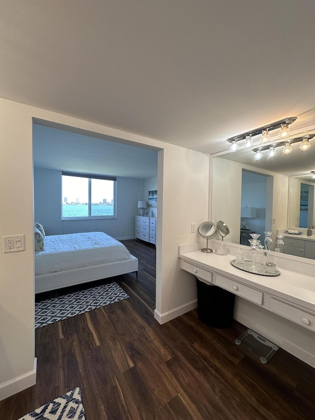 bathroom with vanity and hardwood / wood-style floors