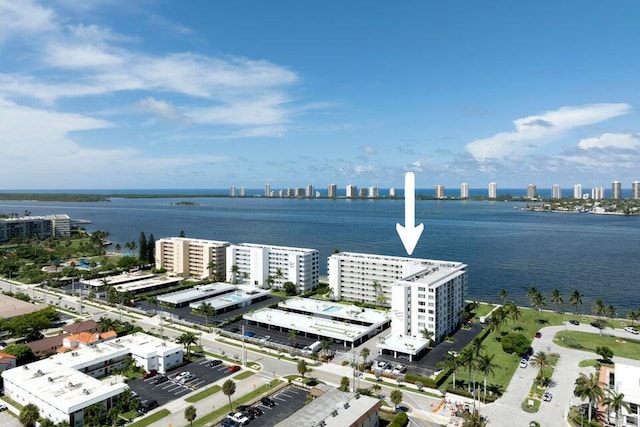 aerial view with a water view