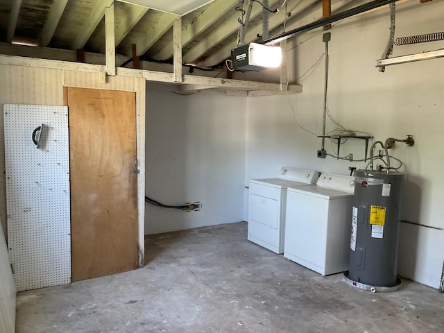 laundry room with separate washer and dryer and electric water heater