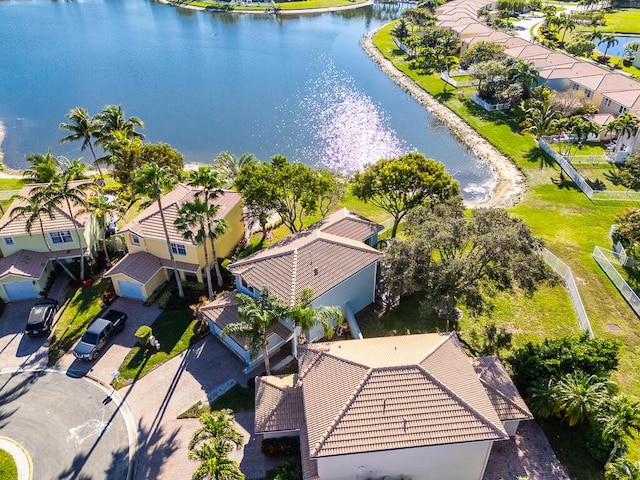 aerial view with a water view