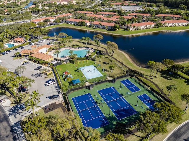 aerial view with a water view