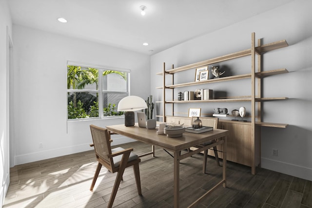 office space featuring dark wood-type flooring