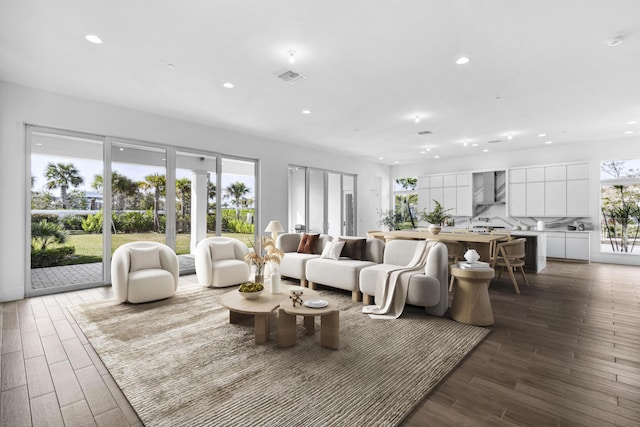 living room featuring dark hardwood / wood-style floors