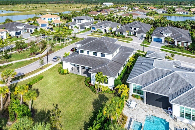 aerial view with a water view