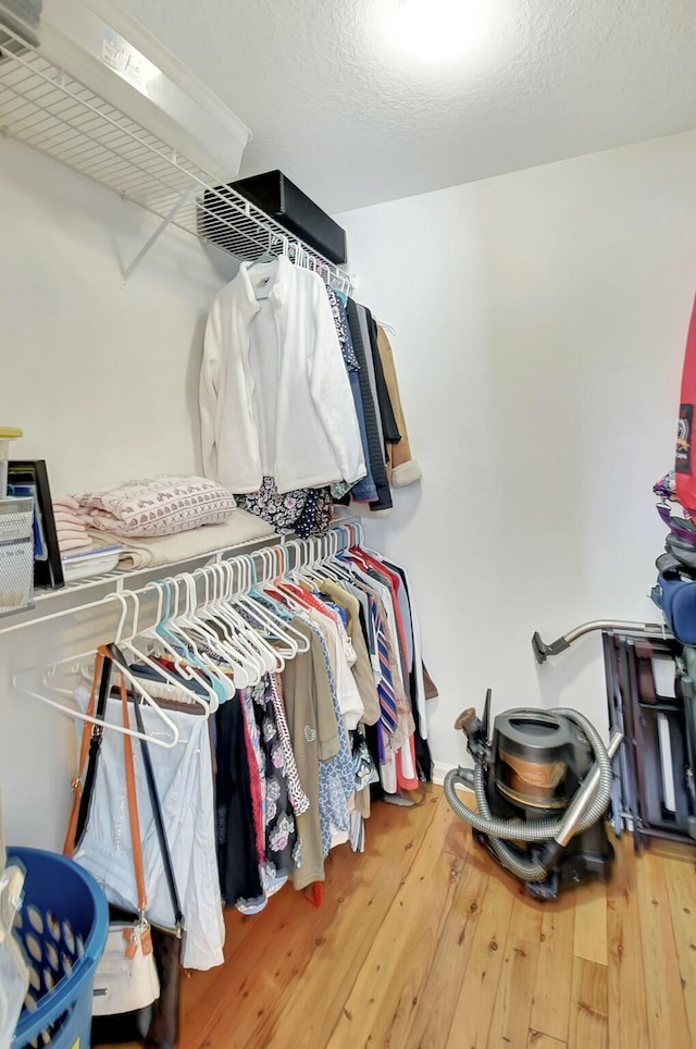 walk in closet with hardwood / wood-style flooring