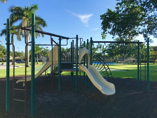 view of play area featuring a yard