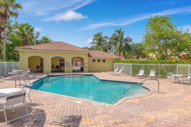 view of swimming pool with a patio area