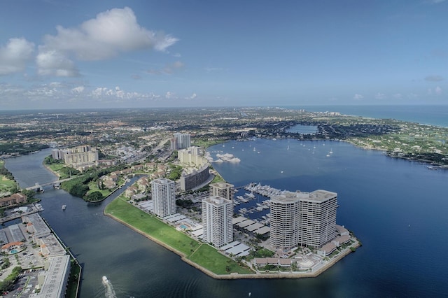 aerial view with a water view