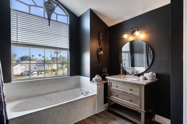 bathroom featuring vanity and separate shower and tub