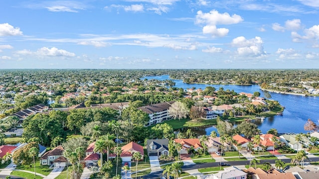 aerial view featuring a water view