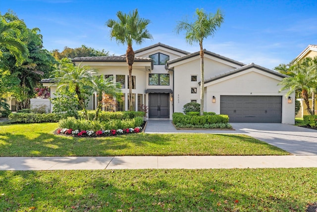 view of front of property with a garage and a front yard