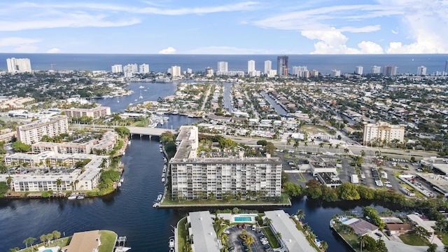 aerial view with a water view