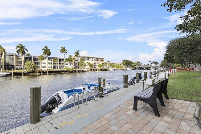 view of dock with a water view