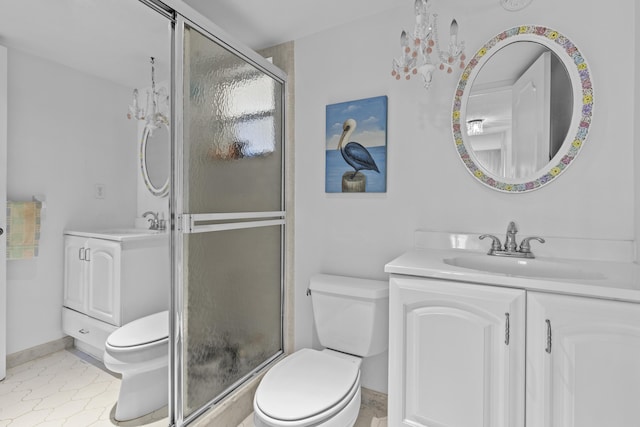 801 S Federal Hwy Unit 618, Pompano Beach, FL 33062 - bathroom with vanity, a shower stall, and a chandelier