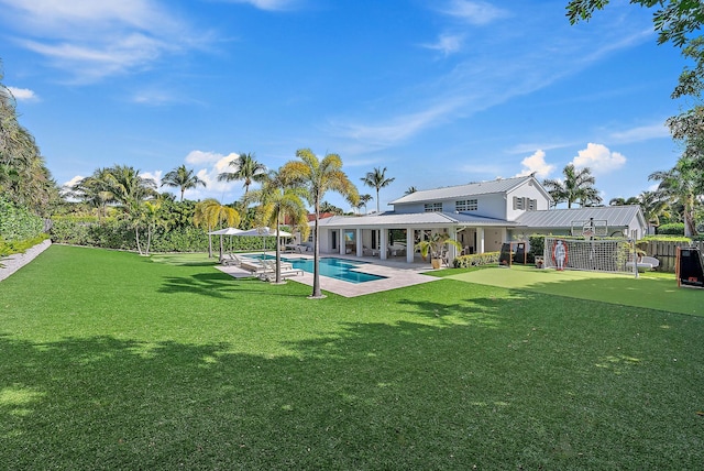 exterior space featuring a yard and a patio