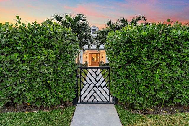 view of gate at dusk