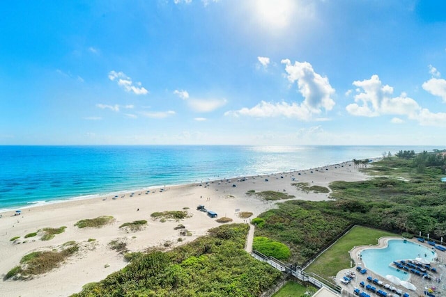 property view of water with a beach view