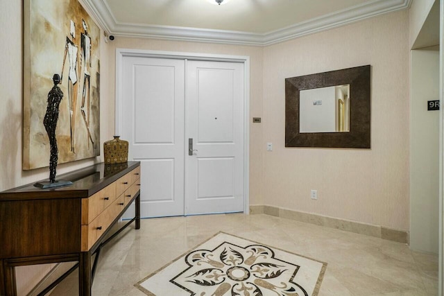 foyer entrance featuring ornamental molding