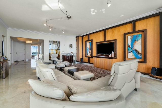 living room with crown molding