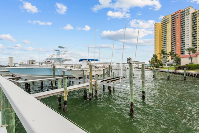 view of dock with a water view