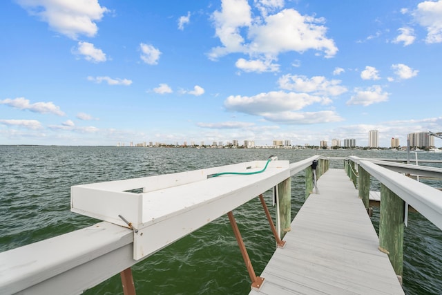 view of dock with a water view