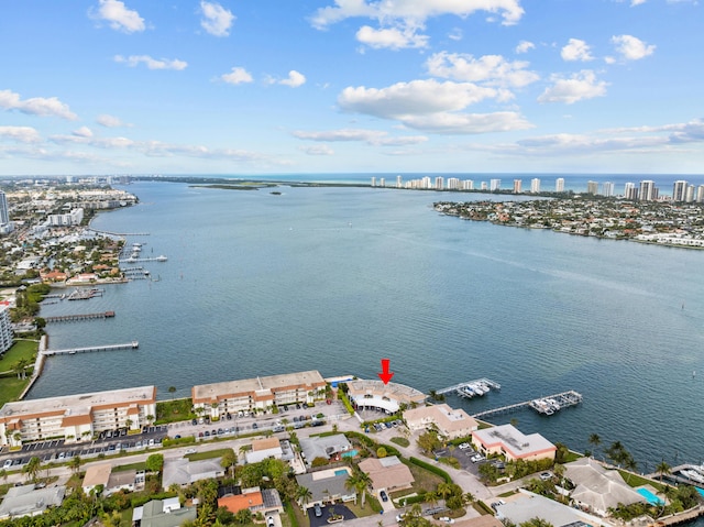 aerial view with a water view