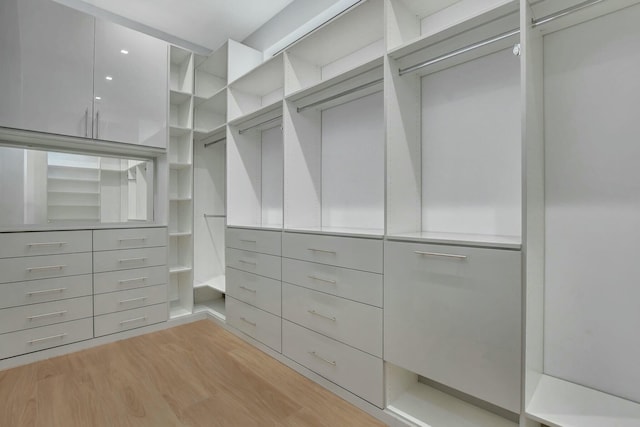 walk in closet featuring light hardwood / wood-style flooring