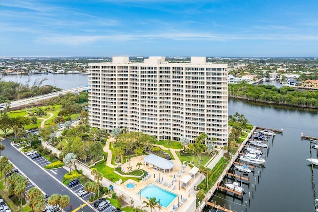 aerial view with a water view