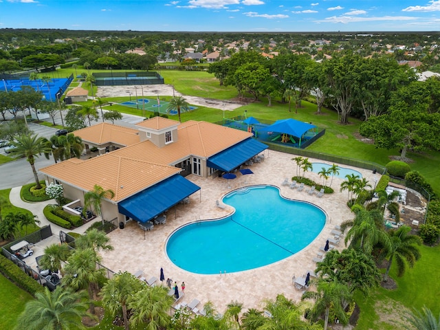 view of swimming pool featuring a patio