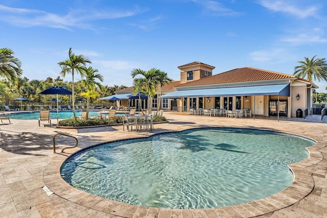 view of pool featuring a patio