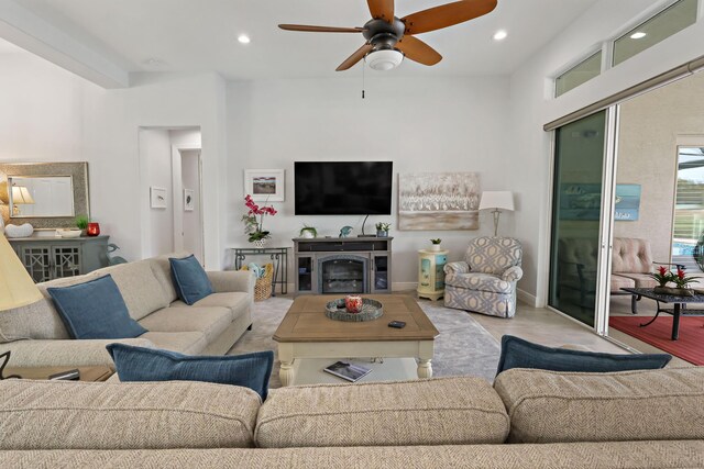 living room with ceiling fan