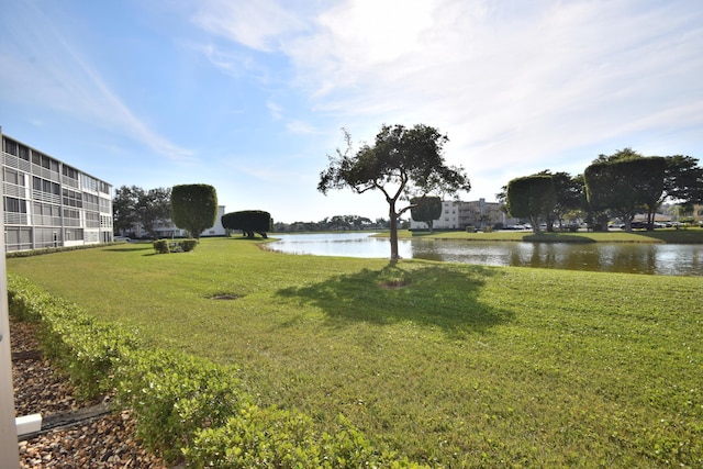 view of yard with a water view