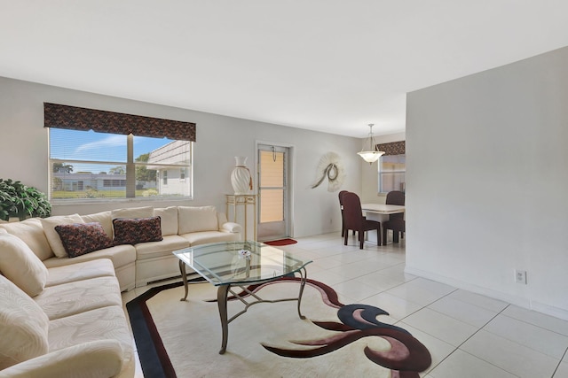 living room featuring light tile patterned flooring