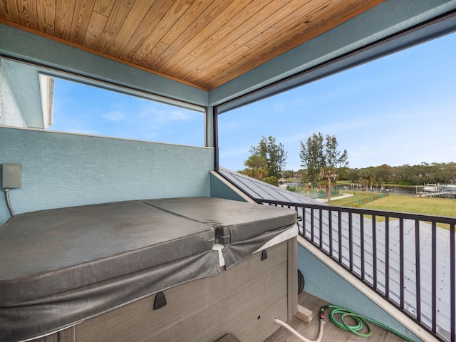 exterior space with wood ceiling