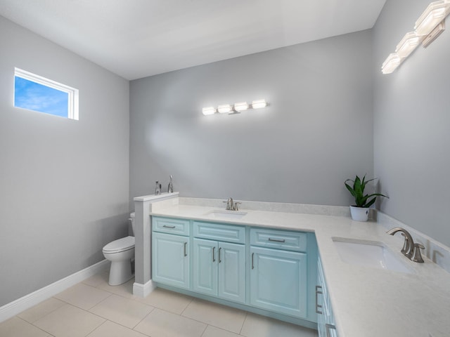 bathroom with tile patterned flooring, vanity, and toilet